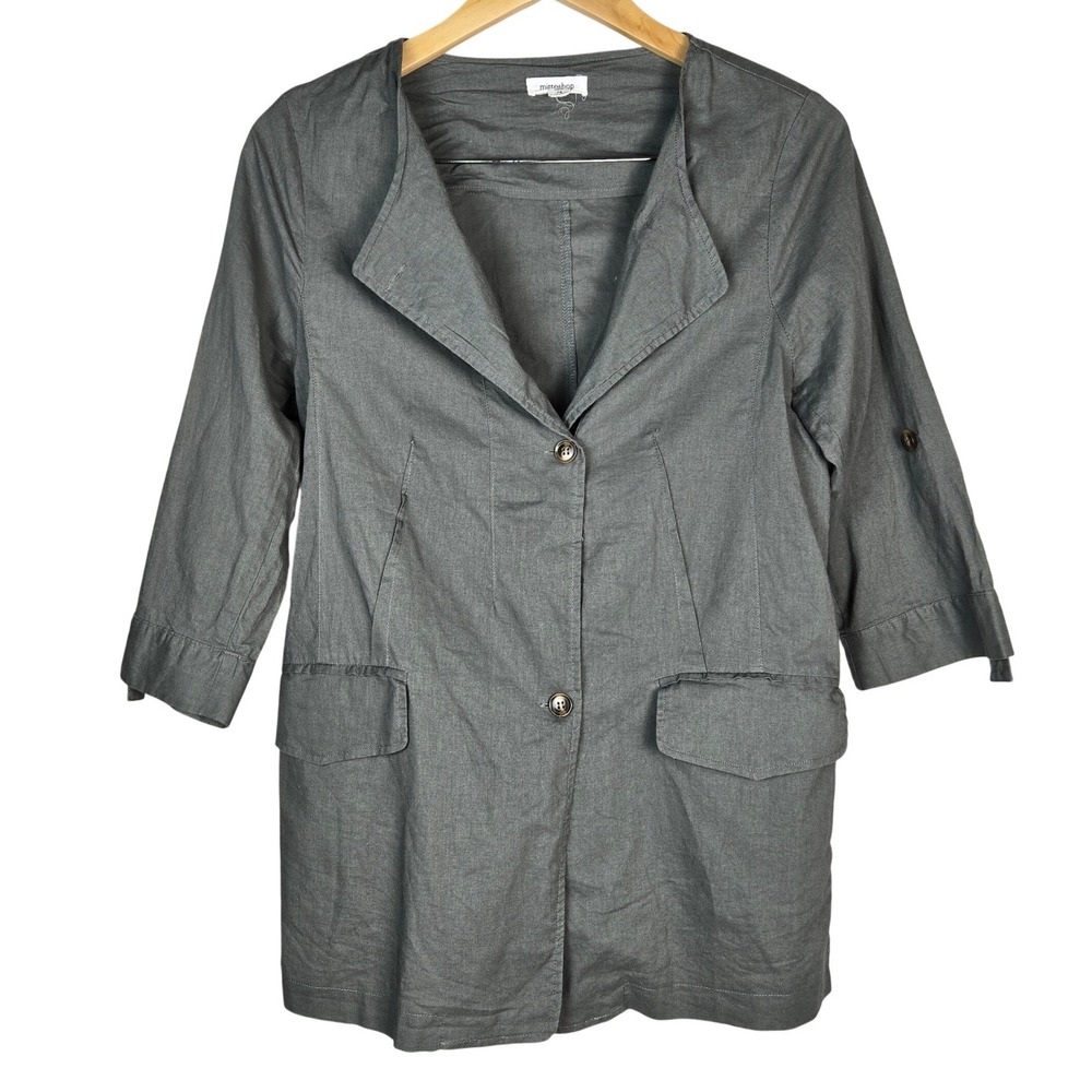 Mittoshop Gray Hemp Cotton Blend Button Up Utility Jacket 12970 Womens Medium